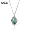 WES 925 Sterling Silver Natural Stone 8*11mm Moss Agate Pendant Necklace for Woman Exquisite Lady Gifts Certified Jewelry 1