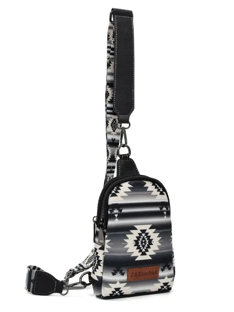 Hot selling Bohemian ethnic style zipper canvas crossbody bag chest bag waist shoulder strap