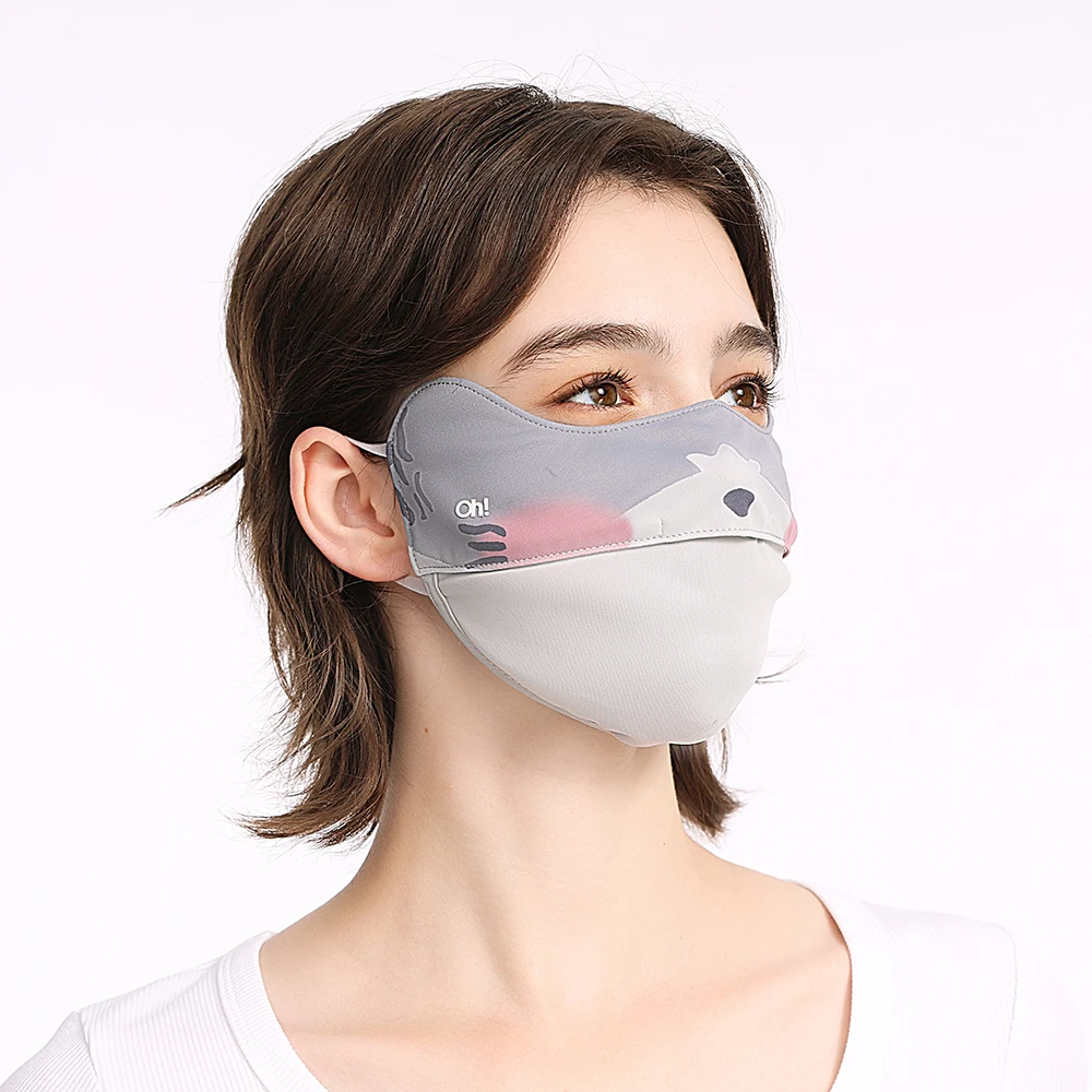 OhSunny Cartoon Face Mask UV Protection Face Cover Fashion Cute Animal Pattern Mask Washable Cool Lining Solar Blocker for Woman