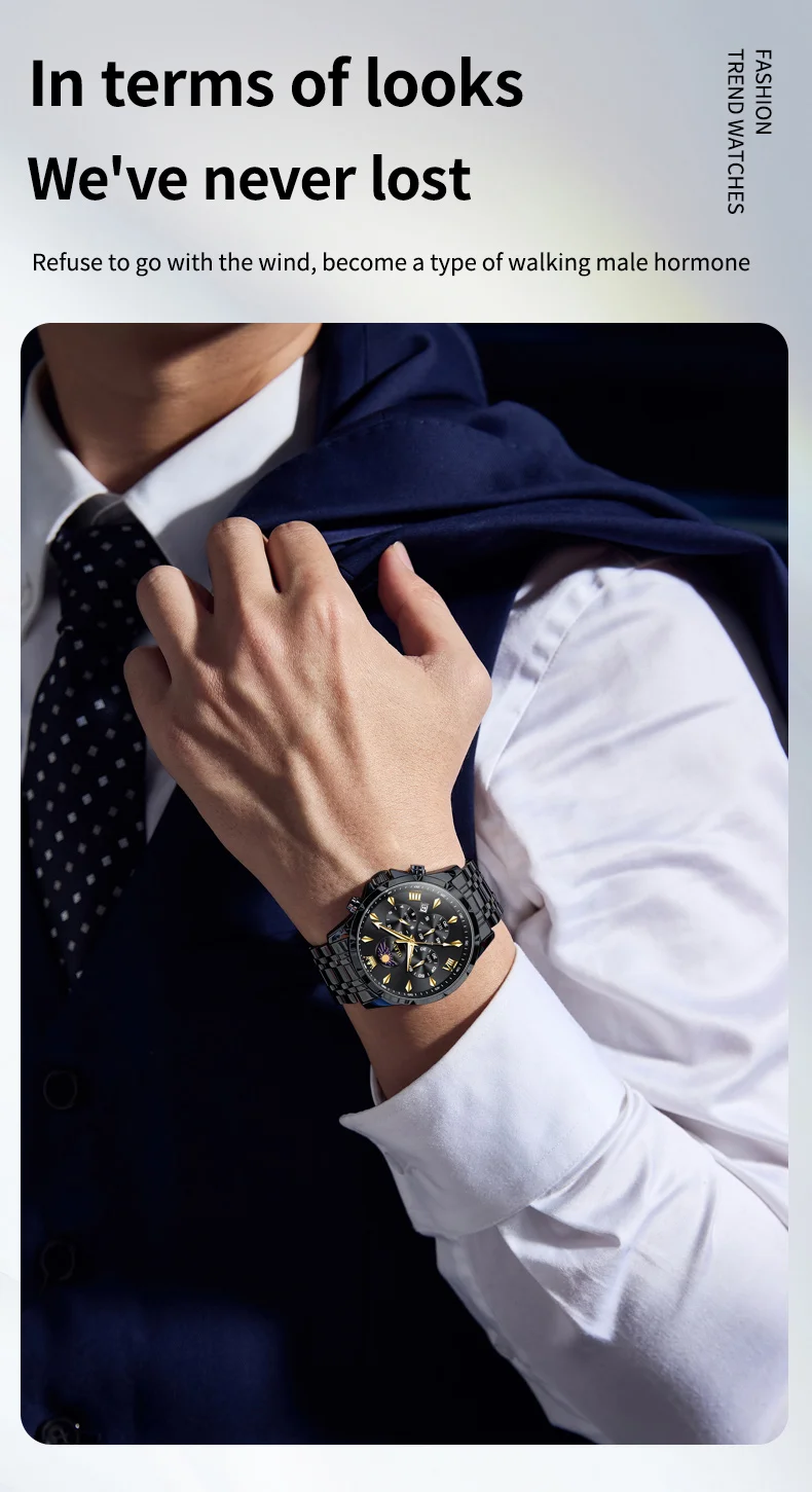 OLEVS 3653 Moon Phase Men Watch Luxury Brand Quartz Watch Fashion Original Waterproof Luminous 24-hour Automatic Date Men Watch