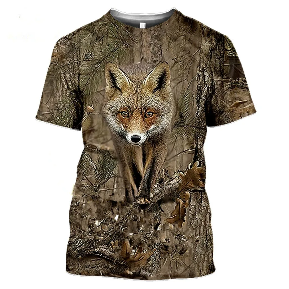 CamSolomon-T-shirt à col rond imprimé animaux de chasse pour hommes, manches courtes, pull décontracté, streetwear tendance, vêtements d'été