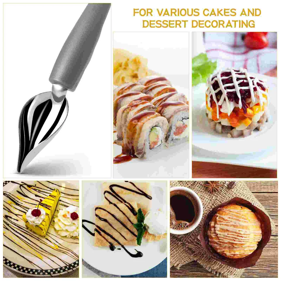 Set Di 12 Cucchiaini Per Decorazione Torte E Dessert, In Acciaio Inox Con Beccuccio, E Utensili Per Fondente, Per Salse E Cioccolato