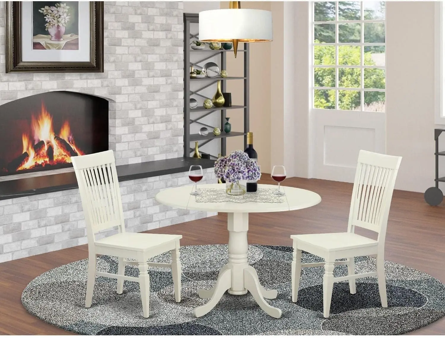 new-DLWE3-WHI-W 3 Piece Dinette Set for Small Spaces Contains a Round Dining Table with Dropleaf