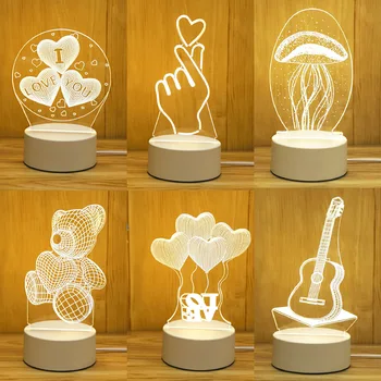 Romantico amore 3D lampada a Led in acrilico per la casa lampada da tavolo con luce notturna per bambini decorazioni per feste di compleanno lampada da comodino di san valentino 1