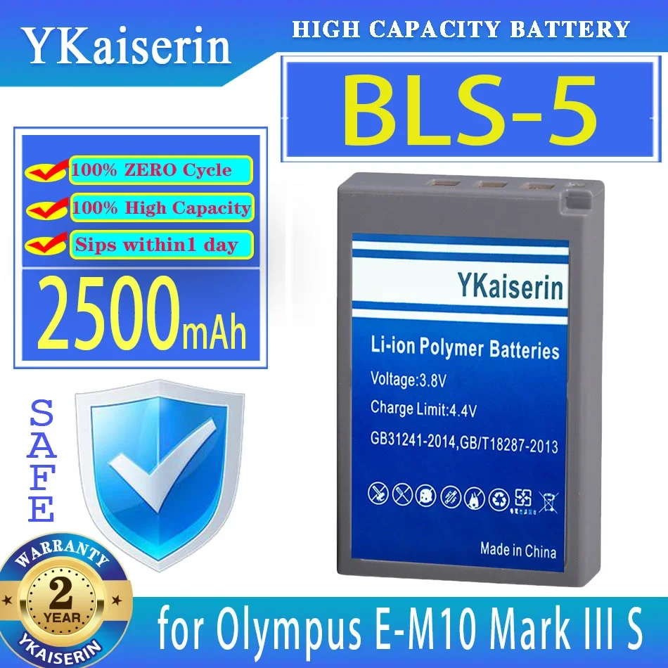 

YKaiserin Battery BLS-5 BLS5 2500mAh for Olympus E-M10 Mark III IV II PEN S OM-D EM10 E-M5 Bateria