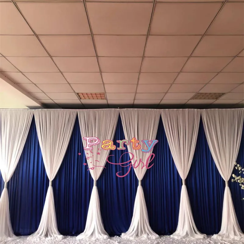 

3x6M White And Royal Blue Ice Silk Wedding Backdrop Curtain Stage Background Drape Photo Booth Banquet Event Decoration