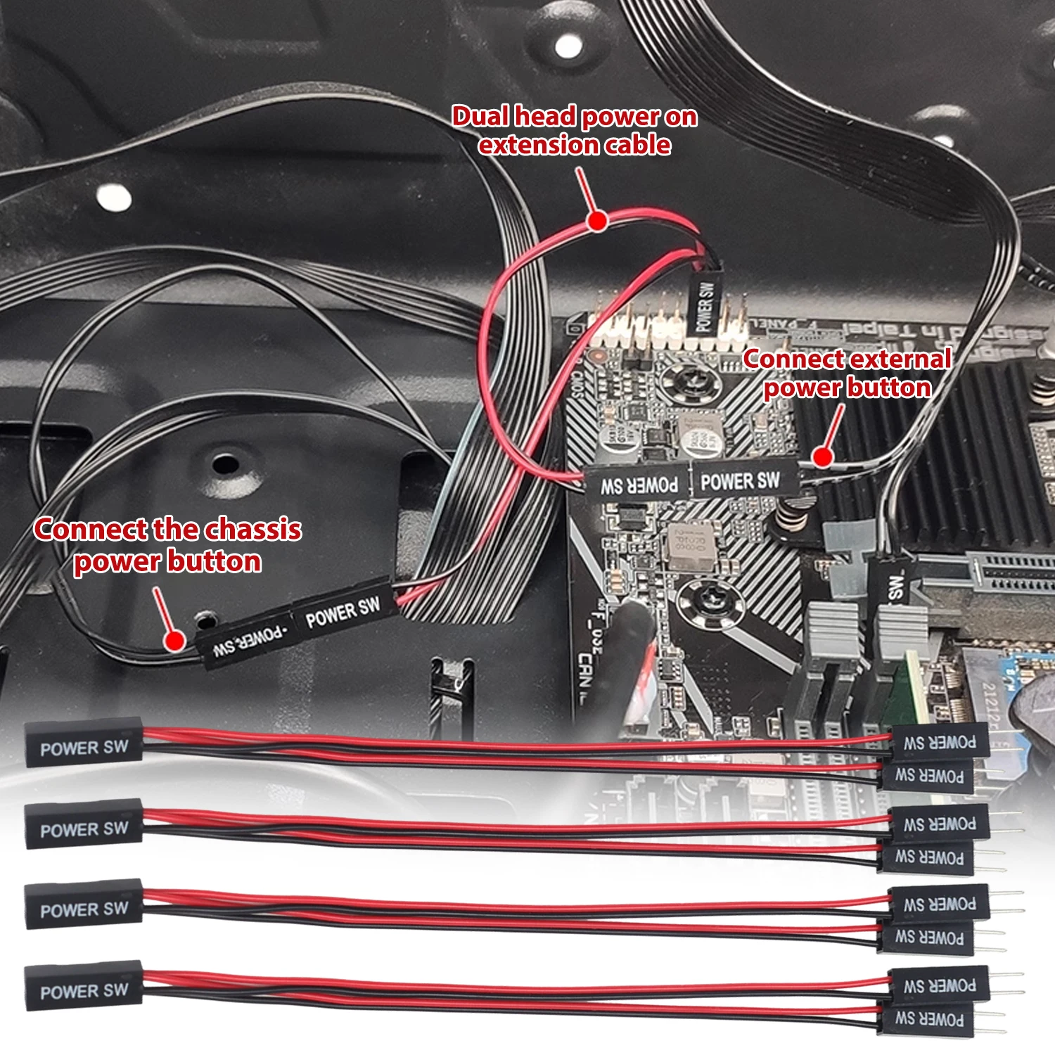 Desktop Computer On/Off Reset Switch Power Cord - 2-Pin Extension Cable