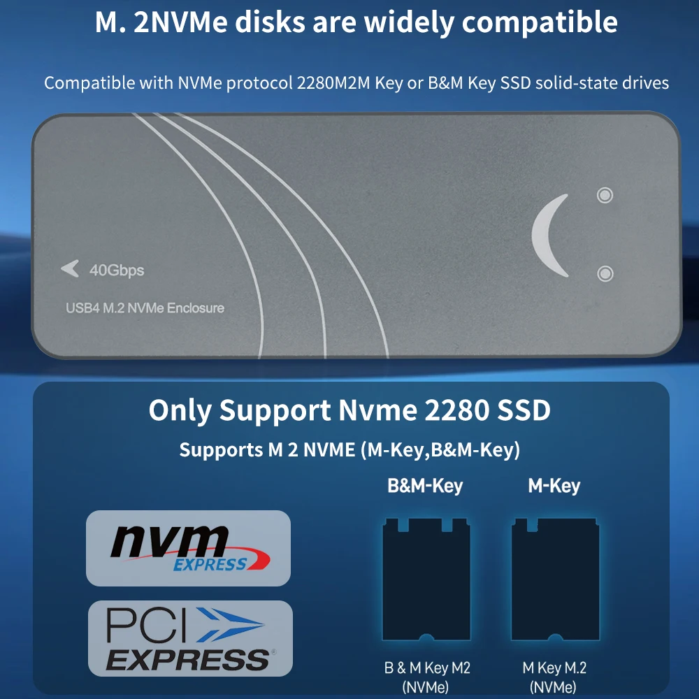 TISHRIC USB 4.0 SSD M2 NVME Ŭ M Ű B + M Ű ˷̴ ձ NVME  ̽  M.2 NVME 2280 ϵ ũ, 40Gbps 4TB