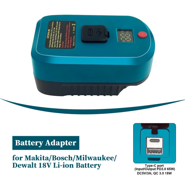 마키타 보쉬 밀워키 디월트용 배터리 충전기, USB 및 C타입 입출력 배터리 어댑터, 20V, 18V 리튬 이온 배터리, 2 인 1 마키타 보쉬 밀워키 디월트용 배터리 충전기, USB 및 C타입 입출력 배터리 어댑터, 20V, 18V 리튬 이온 배터리, 2 인 1
