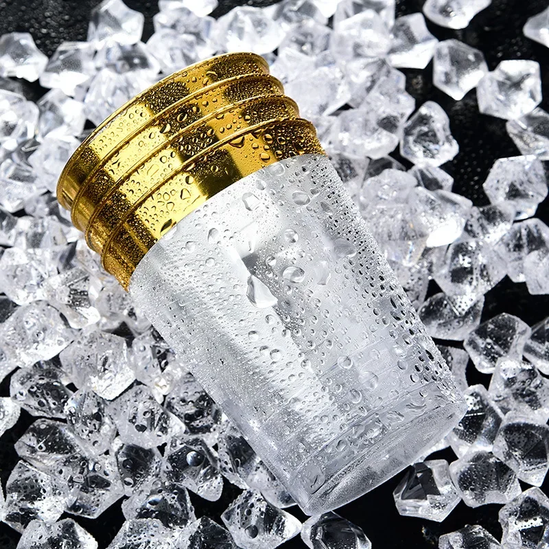 25pcs Golden Plastic Rim Cup 10oz Hard Disposable Cup Plastic Wine Party Wedding Transparent Plastic Rim Gold Rim cup