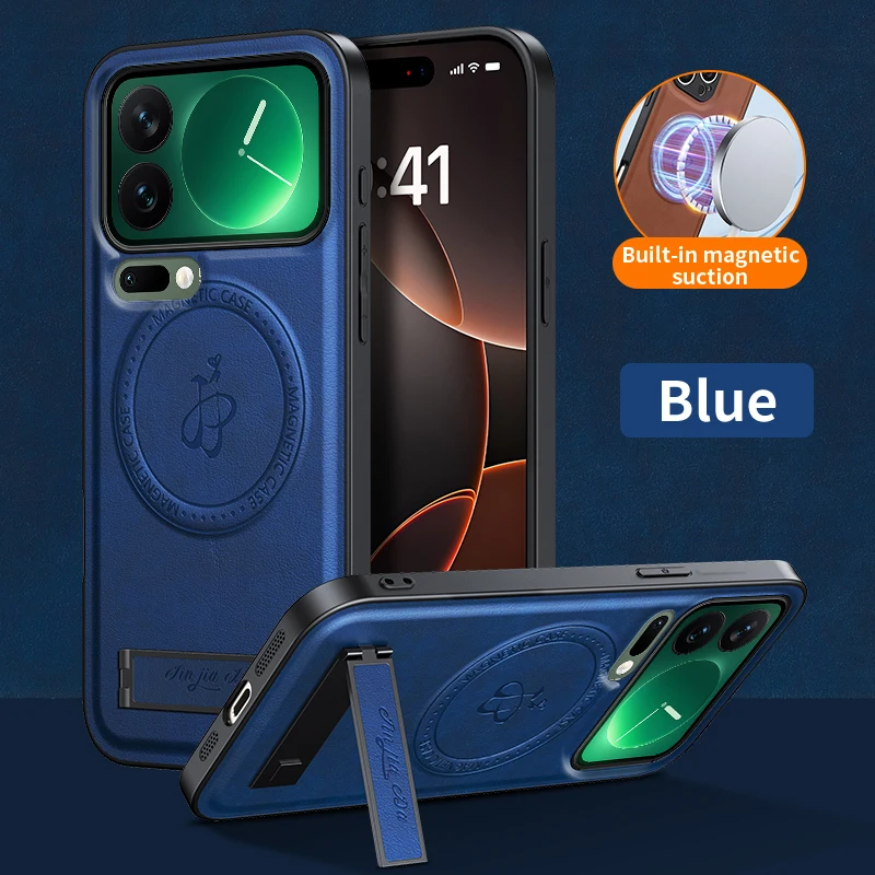 Magnetic Leather Stand Case with Camera Protection and Holder Cover