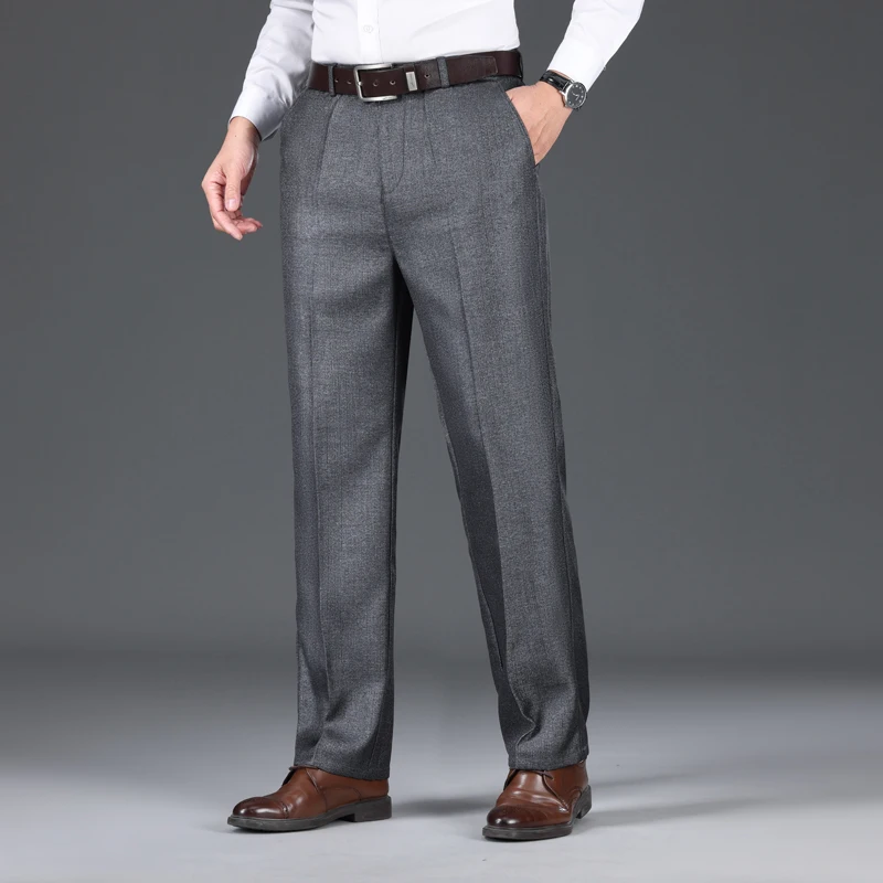 Klassische Lose Anzug Hosen Männer der Herbst Dicke Anti-falten Drapierte Gerade Mittleren Alters Ältere Business Büro Casual Hosen – Detail 4