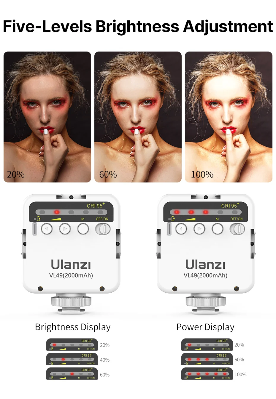 VL49 Mini LED Video Light 2000mAh CRI 95+ 5500K Portable Photography Vlogger Fil