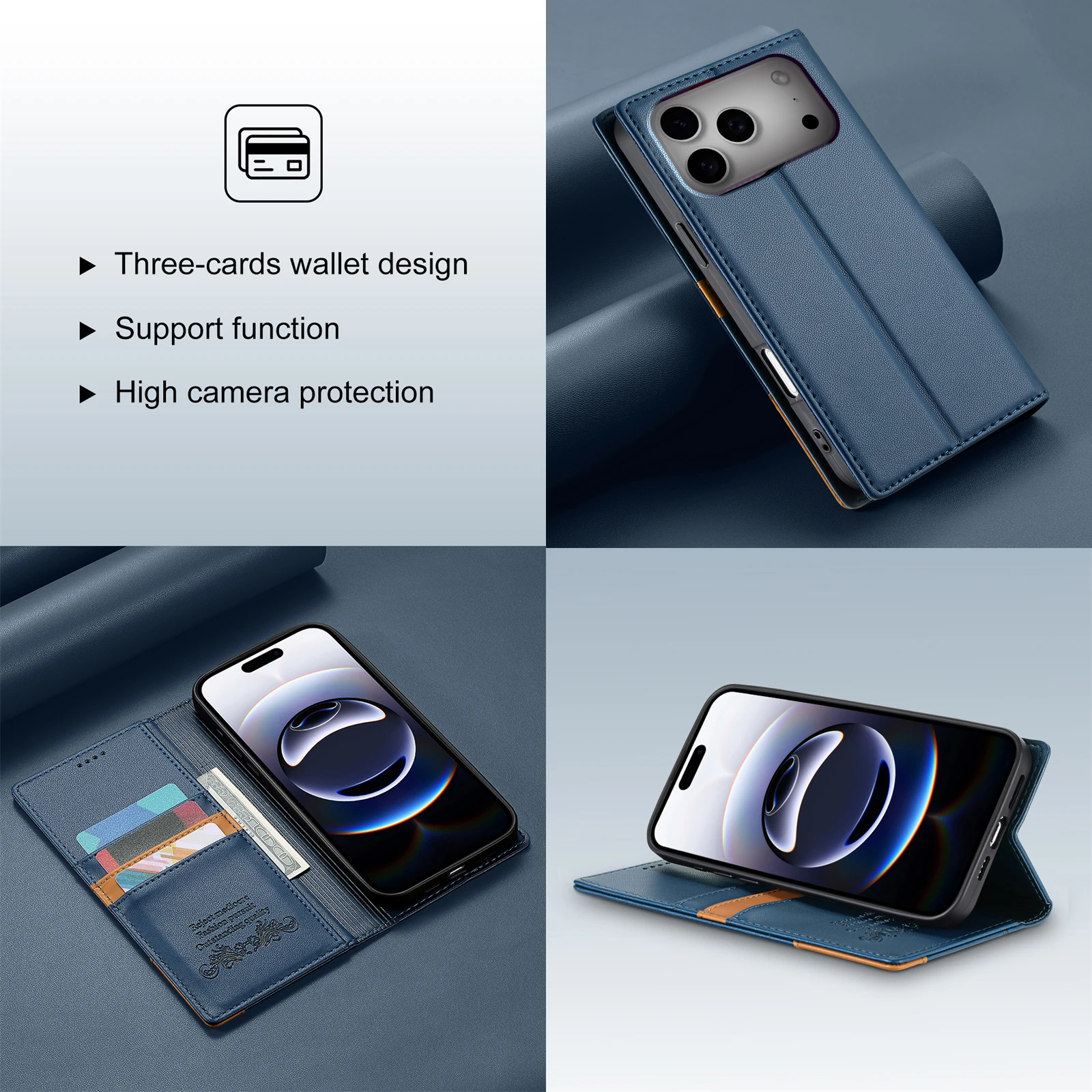Elegant Magnetic Leather Flip Wallet Case with Card Holder