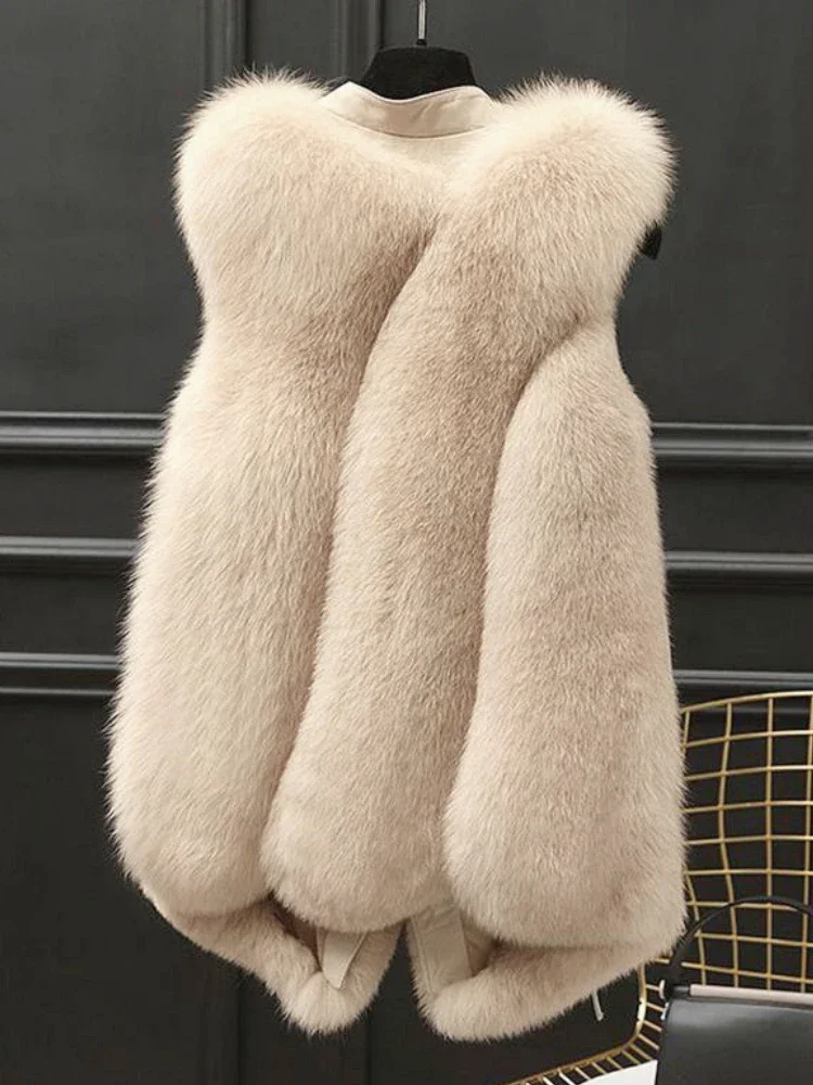 Female Waistcoat New Autumn Winter Imitation Fox Hair Vests Top Patchwork Stand Collar Sleeveless Fur Jacket Elegant Women Coat