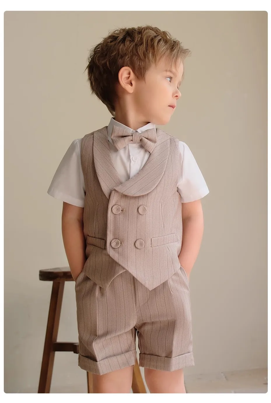 Children Luxurious Khaki Photography Suit Boys Formal Ceremony Costume Kids Birthday Wedding Party Dress Performance Tuxedo Set