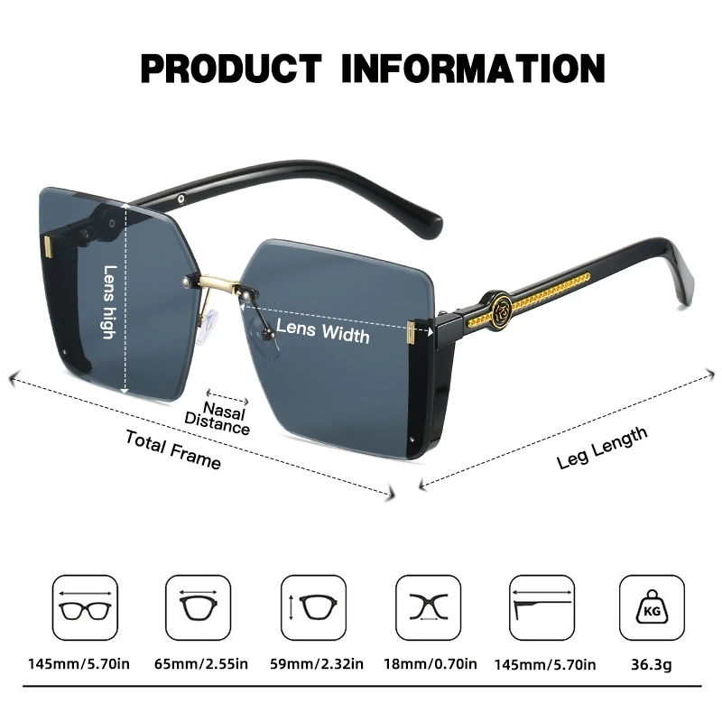 Randlose Sonnenbrille mit quadratischem Rahmen für Damen