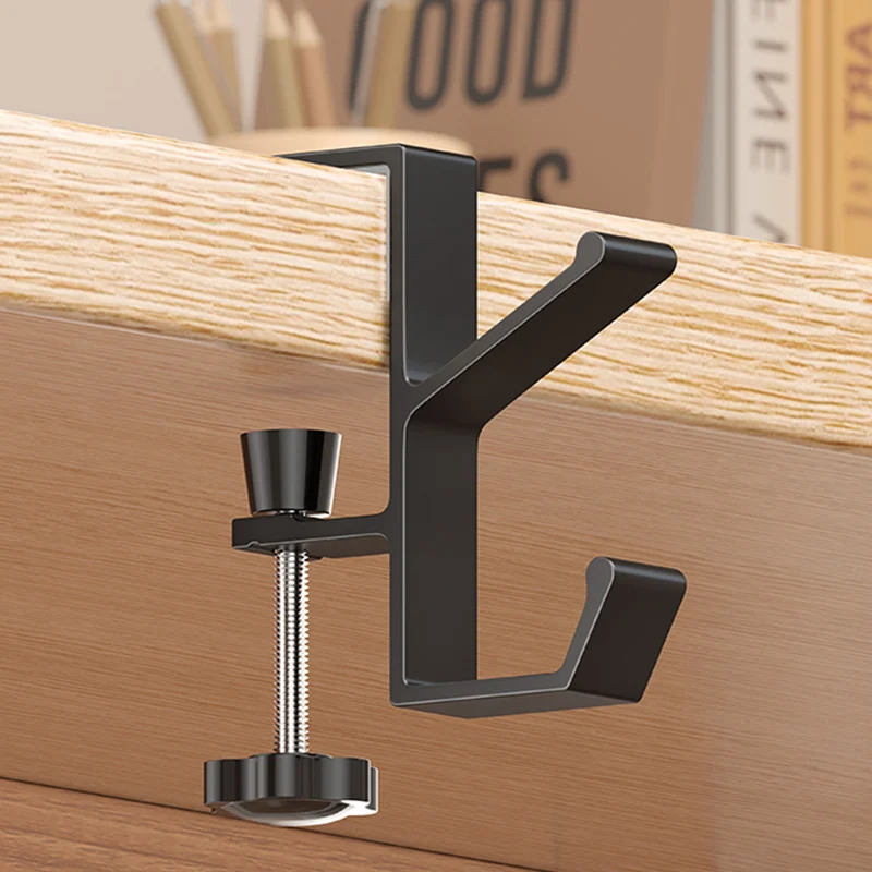 Sleek Black/White Aluminum Desk Hook Organizer with Anti-Slip Design