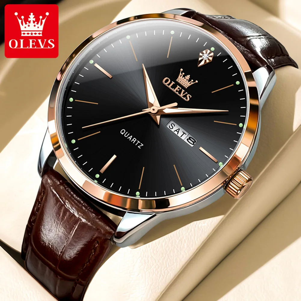 OLEVS 2935 ساعة رجالي عادية موضة حزام من الجلد ساع...
