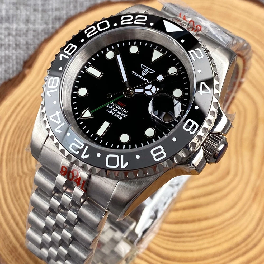 NH34 Black Grey GMT Mechanical Watch Men Green Hand 200m Waterproof Steel Watch Diving Master II CLock Gift Glide lock Bracelet