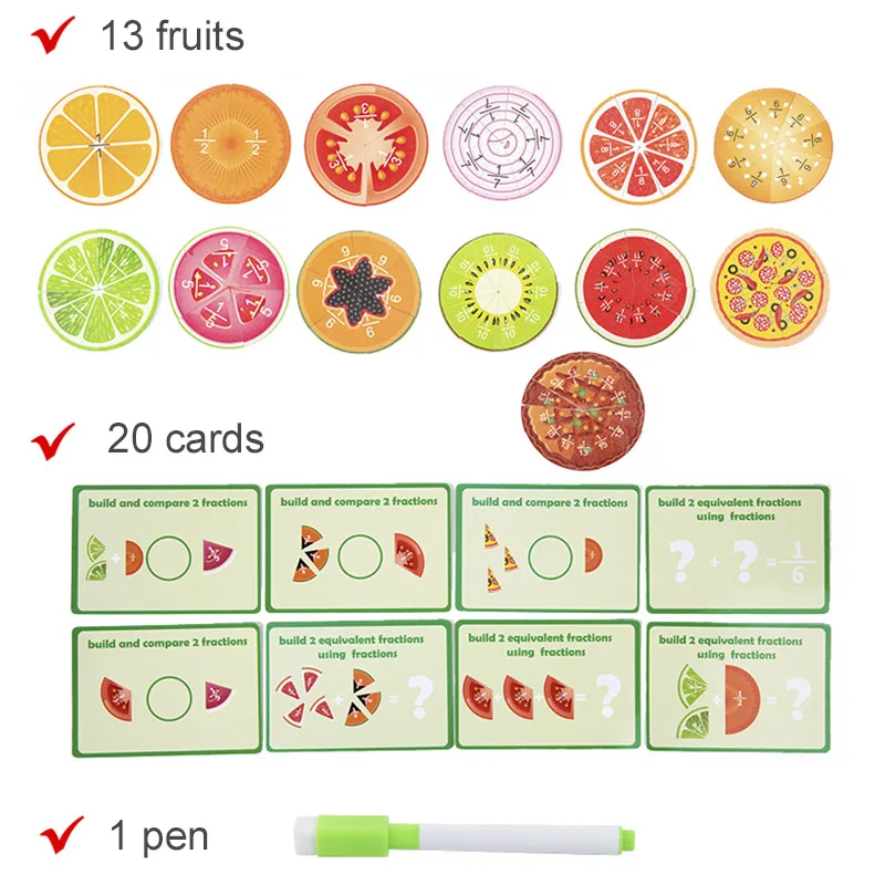 Wooden Math Enlightenment Fruit Fraction Decomposition Plate Montessori Teaching Aid Children's Educational Math Toys 5