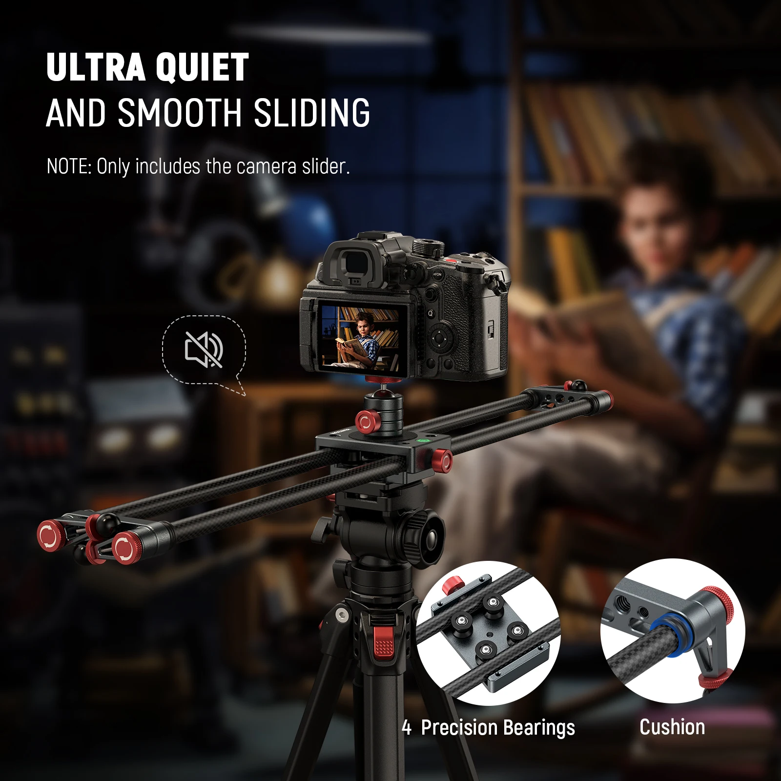 NEEWER 40cm/60cm Carbon Fiber Camera Slider with 360&deg; Ball Head/Phone Clamp/Camera Mount, Dolly Rail Track For GoPro Insta360 camera track slider