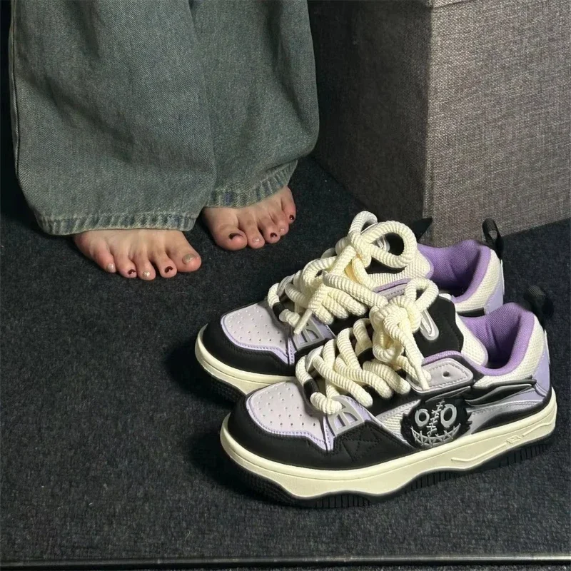 가을 새로운 패션 여성 운동화 귀여운 토끼 패치 워크 통기성 플랫폼 신발 디자이너 블랙 퍼플 숙녀 신발