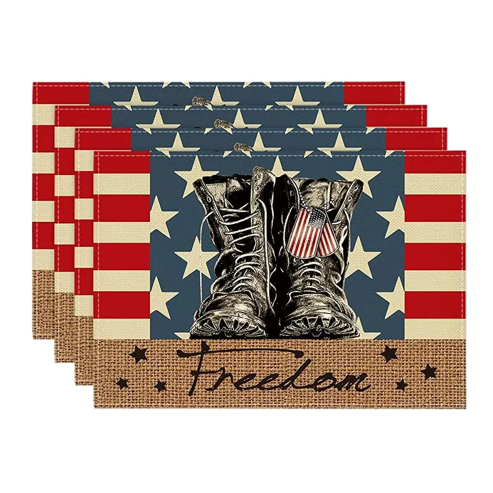 

Patriotic Stripes Stars Boots Freedom Placemats for Dining Table,12 x 18 Inch 4th of July Memorial Day Decor Table Mats Set of 4