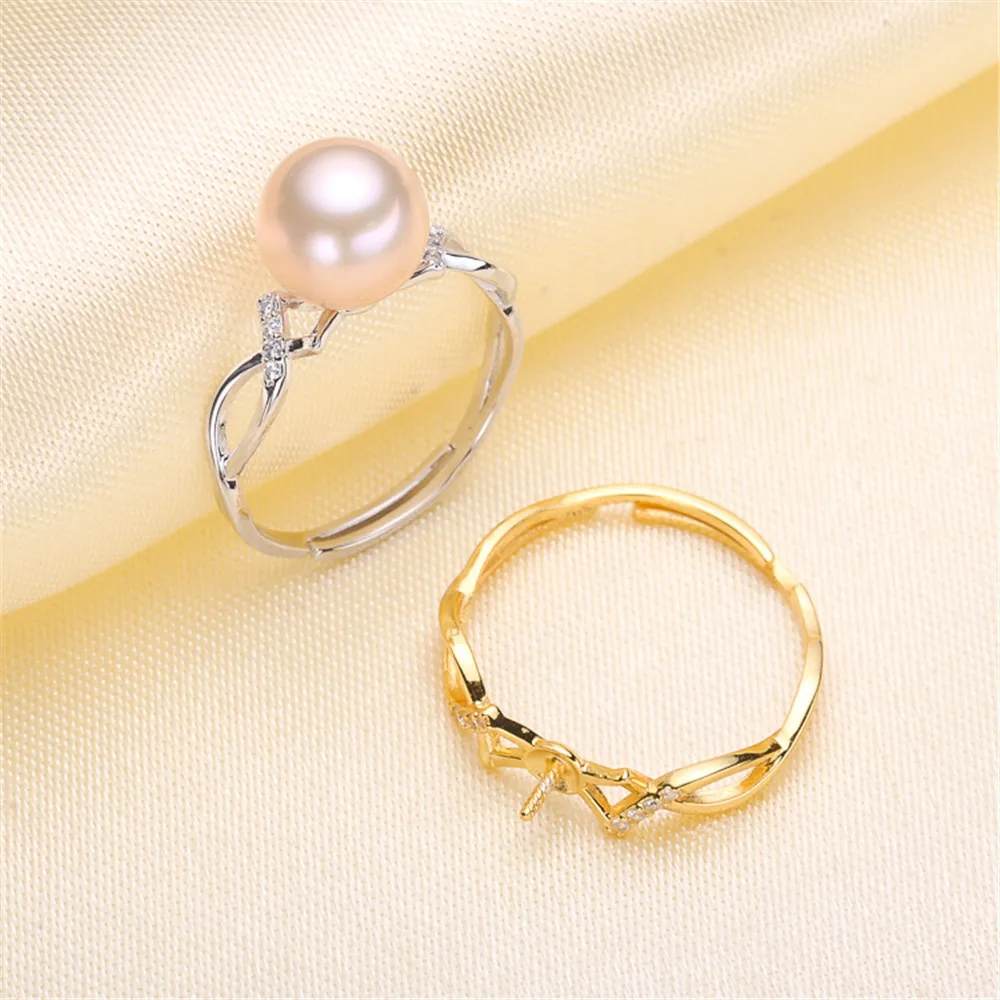 

DIY Pearl Accessories S925 Silver Adjustable Pearl Jade Ring Set Popular Style with 7-10mm Beads