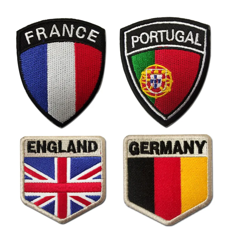 Benutzerdefinierter FR GB DE PT Flaggen-Schild-Aufnäher, gesticktes Klettverschluss-Abzeichen, personalisiertes Logo-Armband, Moral-Aufnäher für militärische taktische Ausrüstung