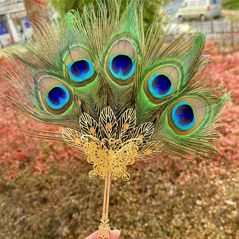 Peacock Feather Fan Open Screen Hand-held Accessorie Female Chinese Style Costume Shooting Photo Fan, Home Decoration, 1Pc