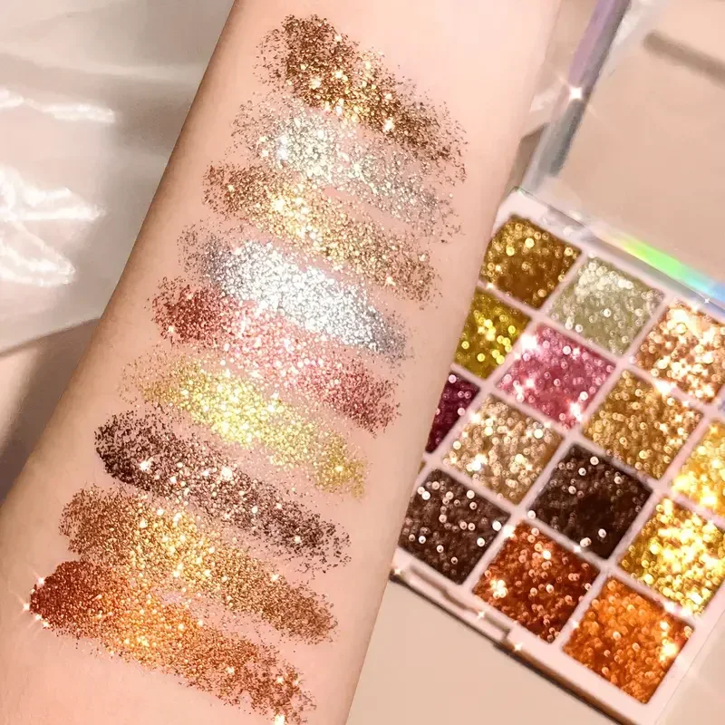 Glitter Eyeshadow Palette 16 Colors Shimmer Multicolor Golden Sparkle Sequin Finish Body Face Makeup Party Makeup