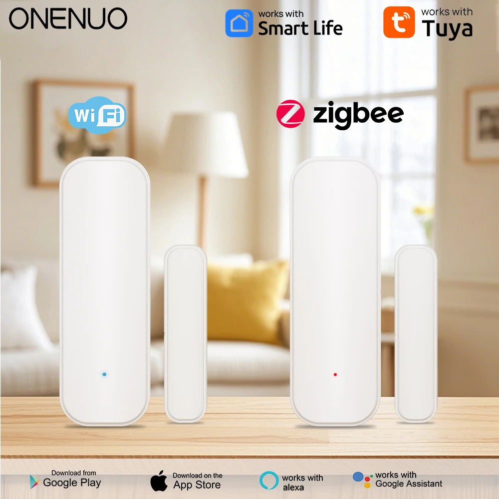 Door and Window Sensor WiFi or Zigbee Tuya Smart Home Security Alarm System Voice Control Via Alexa Google Home