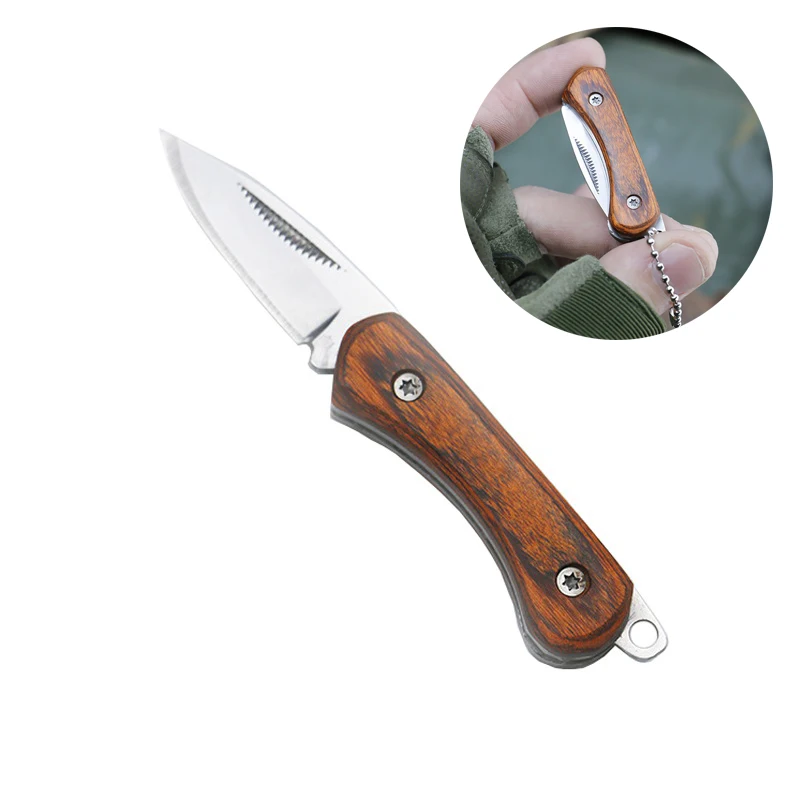 Wooden Handle Mini Pocket Knife Folding Knife Portable Keychain Unboxing Cutter EDC Survival Tool