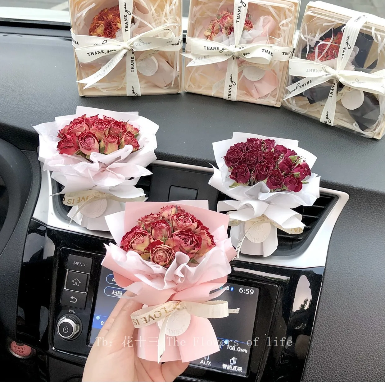 Mini Rose Boeket Auto Gedroogde Bloem Luchtuitlaat Aromatherapie Creatieve Bloemen Mini Boeket Auto Parfum Luchtverfrisser Ornament