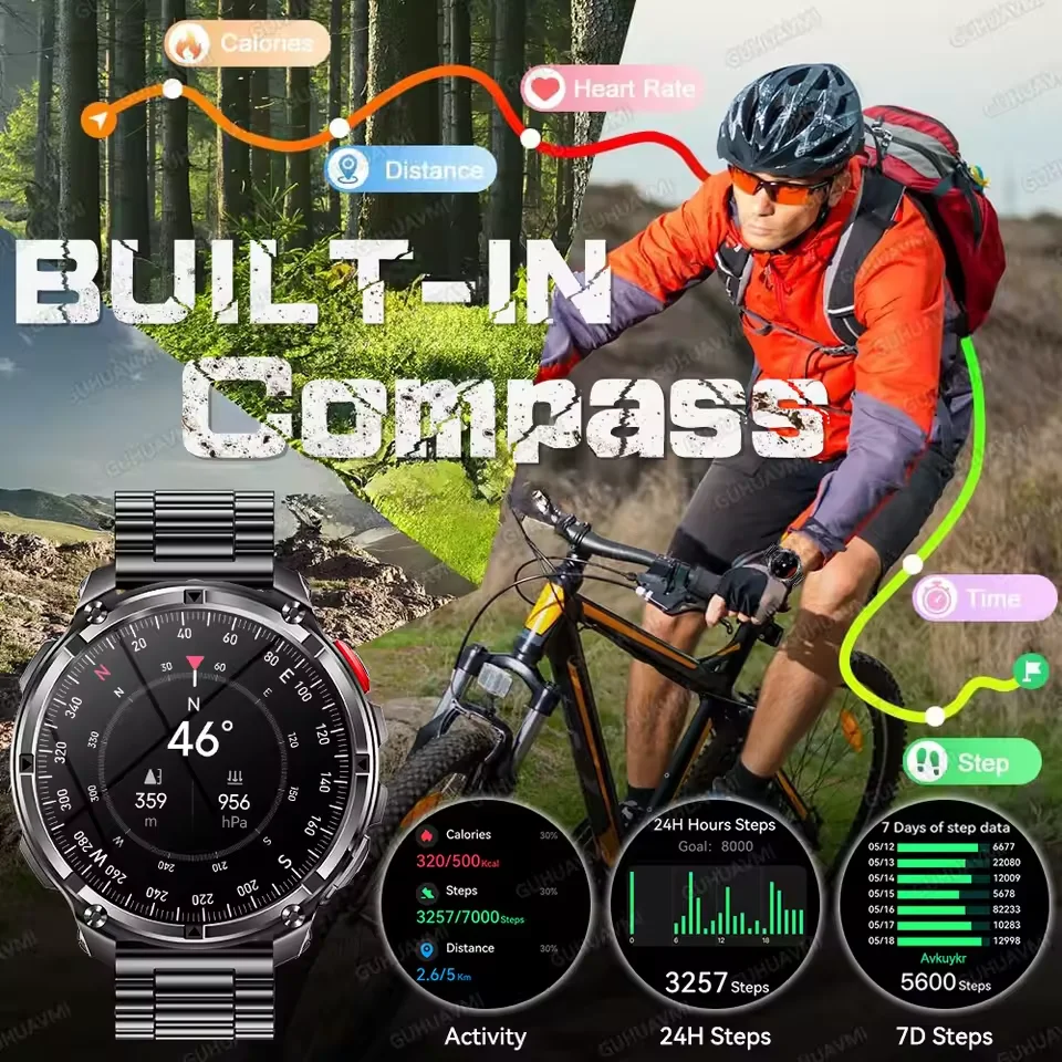 Nuevo reloj inteligente militar T-Rex3 Ultra 1100mAh con batería 5 ATM resistente al agua 1,7 "AOD brújula GPS rastreador deportivo relojes inteligentes para exteriores - Imagen 3