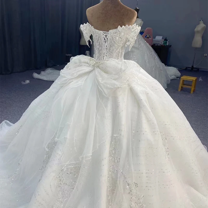 Elegant Wedding Gown For Bride 2022 Organza Strapless Bride Dresses Wedding Pearls MN63 Vestidos De Novia 4