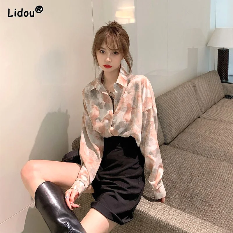 Women's Clothing Spring Summer Thin Vintage Printing Straight Blouses Temperament Dignified Button Simplicity Turn-down Collar