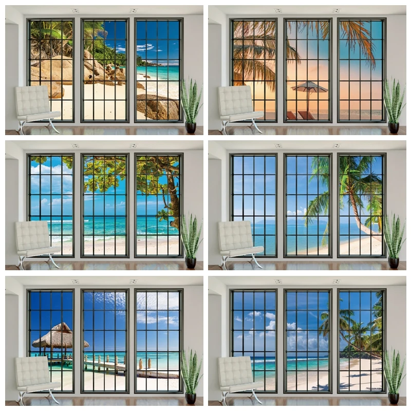 

Yeele Summer Window Landscape Photography Background Seaside Tropical Tree Backdrop Sea Sunset Photographic Photo Studio Props