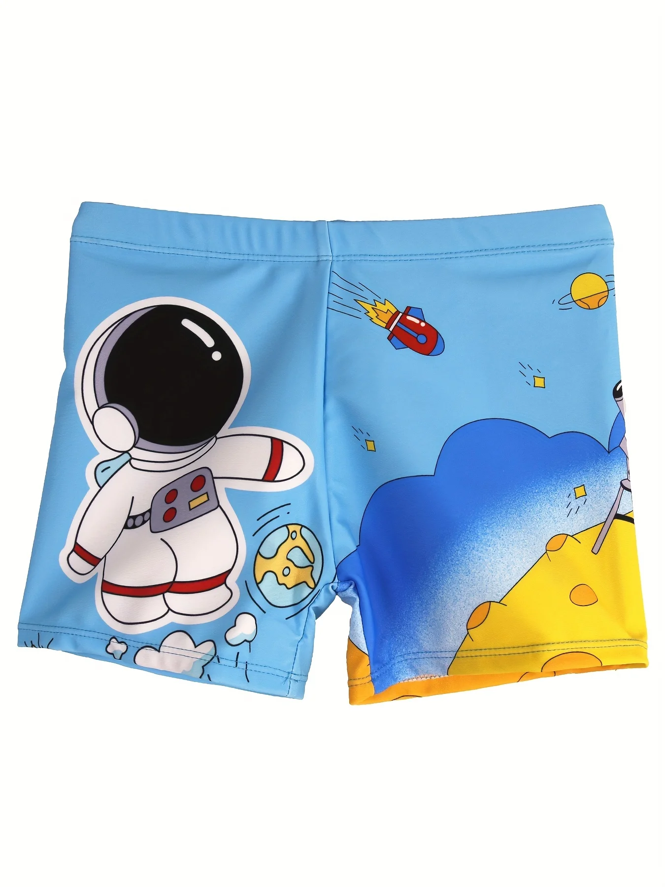 Cartoon Astronaut Pattern Quick Dry Swim Trunks Boys Elastic Waist Beach Shorts Boys Swimwear Summer Vacation