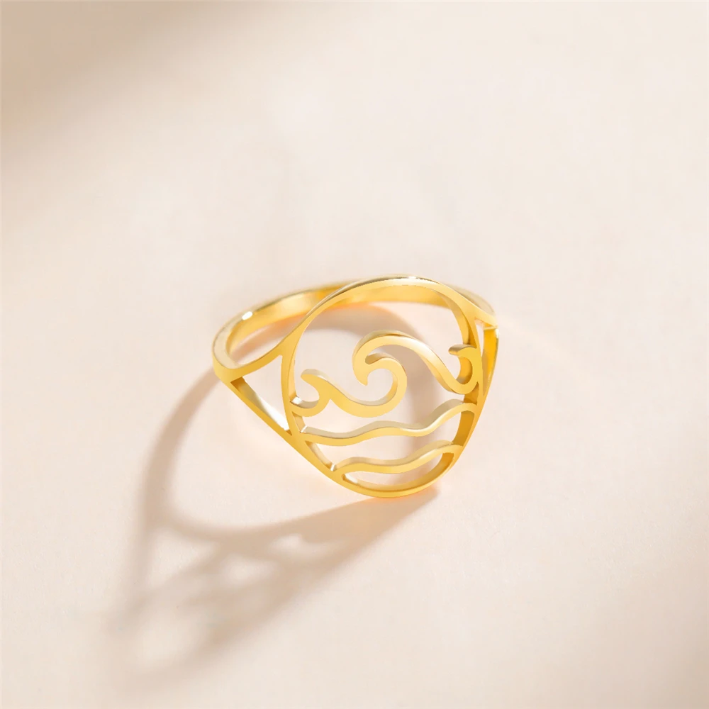 COOLTIME Meer Wellen Ring Edelstahl Silber Farbe Ozean Surf Finger Ringe für Frauen Mode Kpop Schmuck Party Geschenk Großhandel – Detail 7