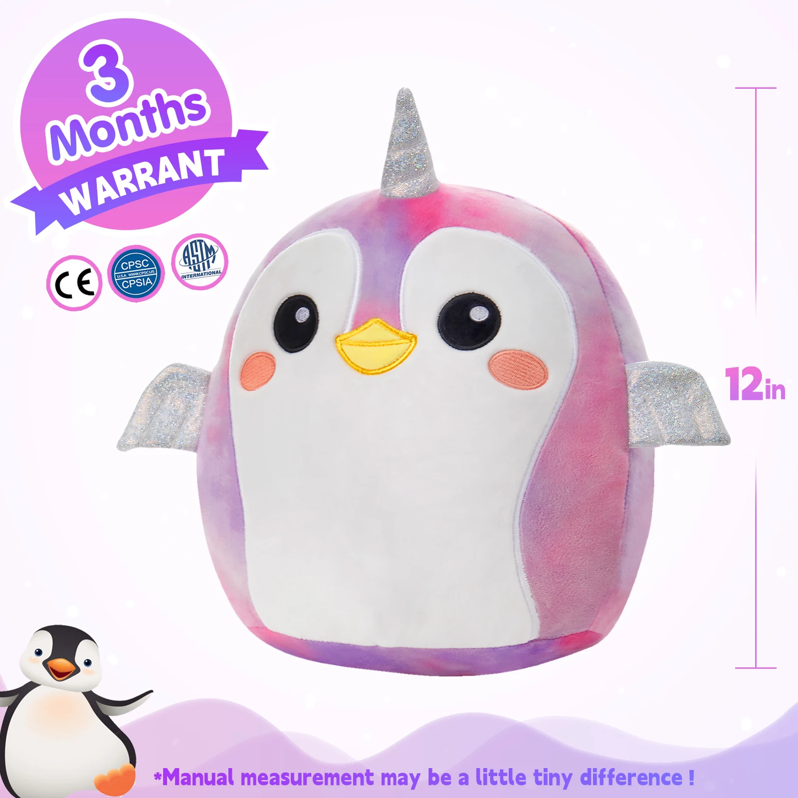 30cm Pink Penguin Doll Throw Pillows Soft Plush Animals Unicorn Penguin with Wings Toys For Girls Sleeping  Stuffed Toys 3