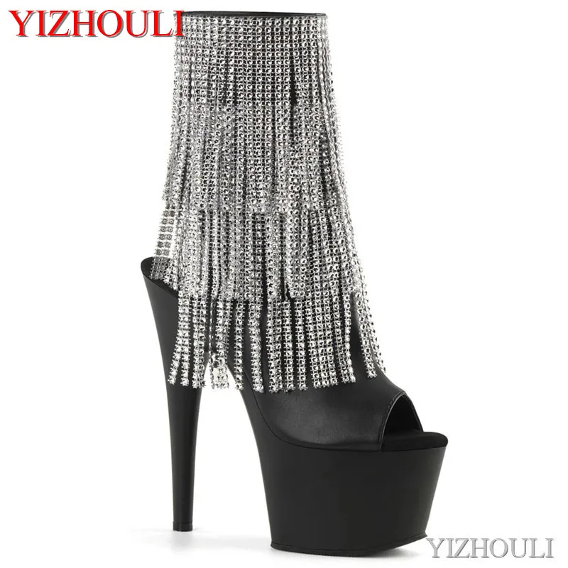 

17cm heels, low-heeled boots for dinner, 7in high heels with matte black upper, ankle for nightclub pole dance shoes