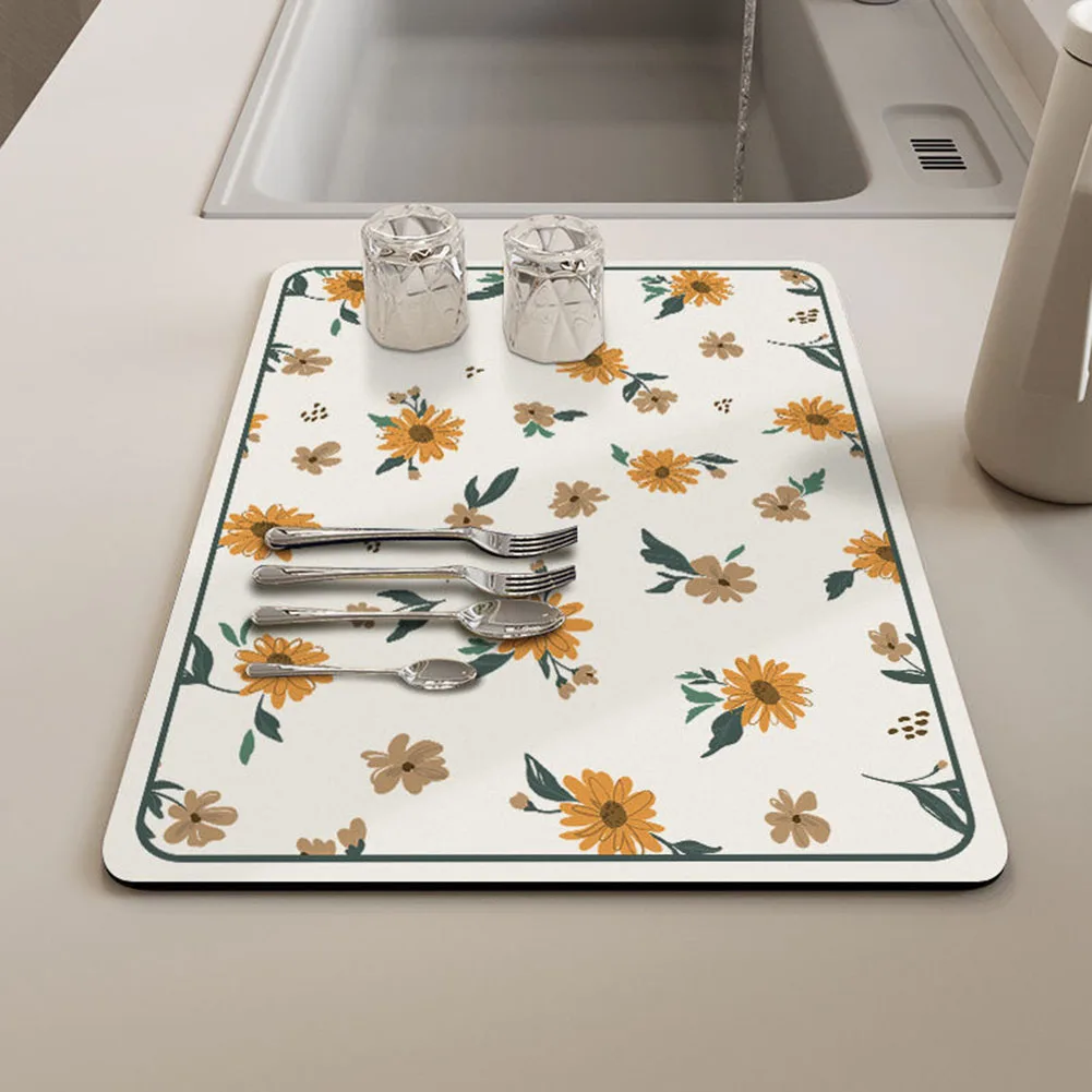 

Dish Drying Mat For Kitchen Counter Faucet Mat Coaster Kitchen Drying Mat Pastoral Style Rectangular Dry Pads Table Decoration