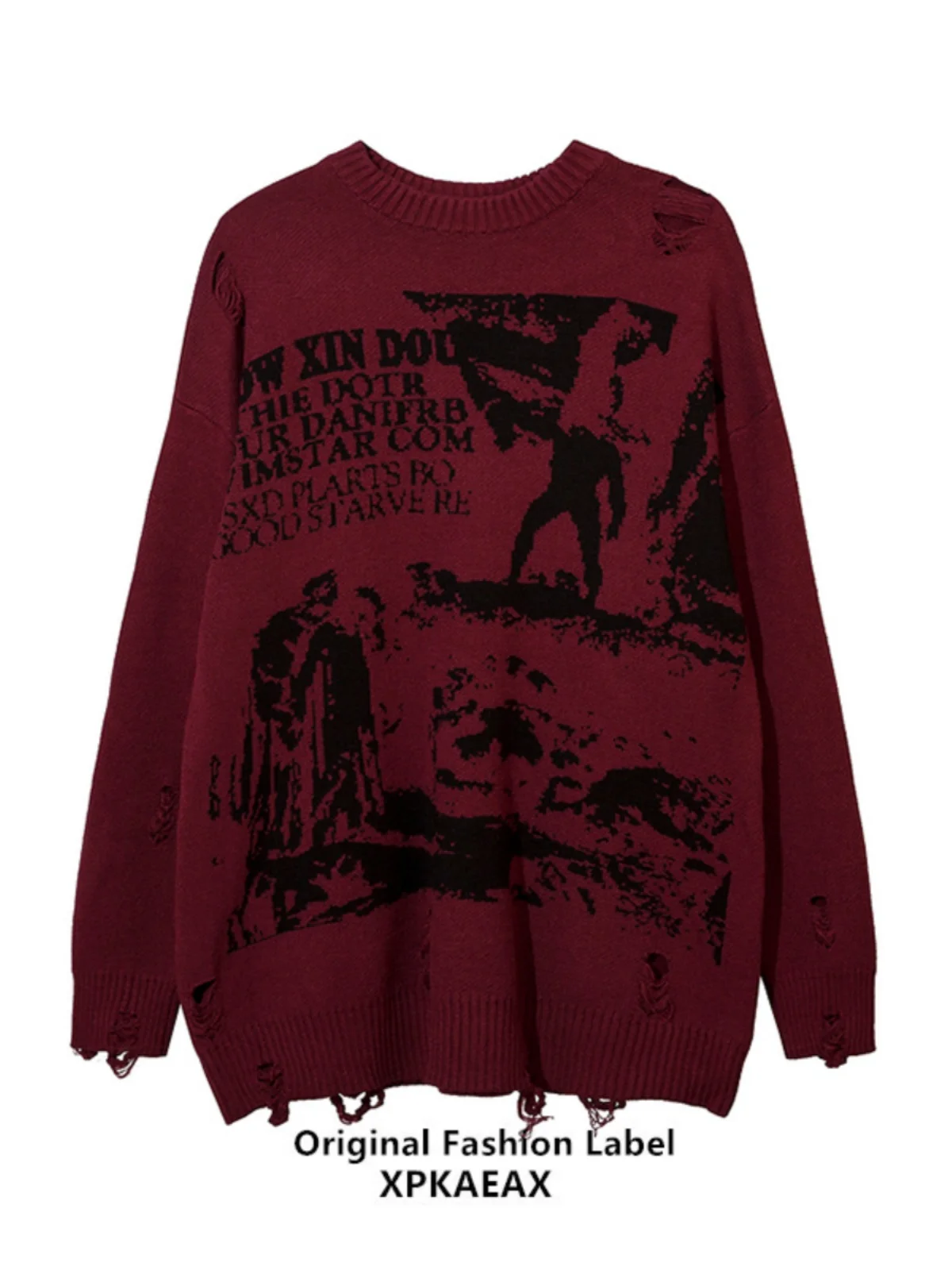 Round Neck Sweater Coat Men's Geometric Pattern Color Matching  Loose Mid-Length EuropeanAmerican Pullover Fashionable All-Match