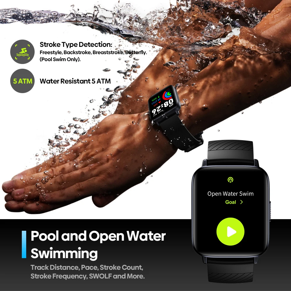Zeblaze Swim GPS 5ATM Waterproof Pool And Open Water Swimming Smart Watch Stroke Type Detection Heart Oxygen