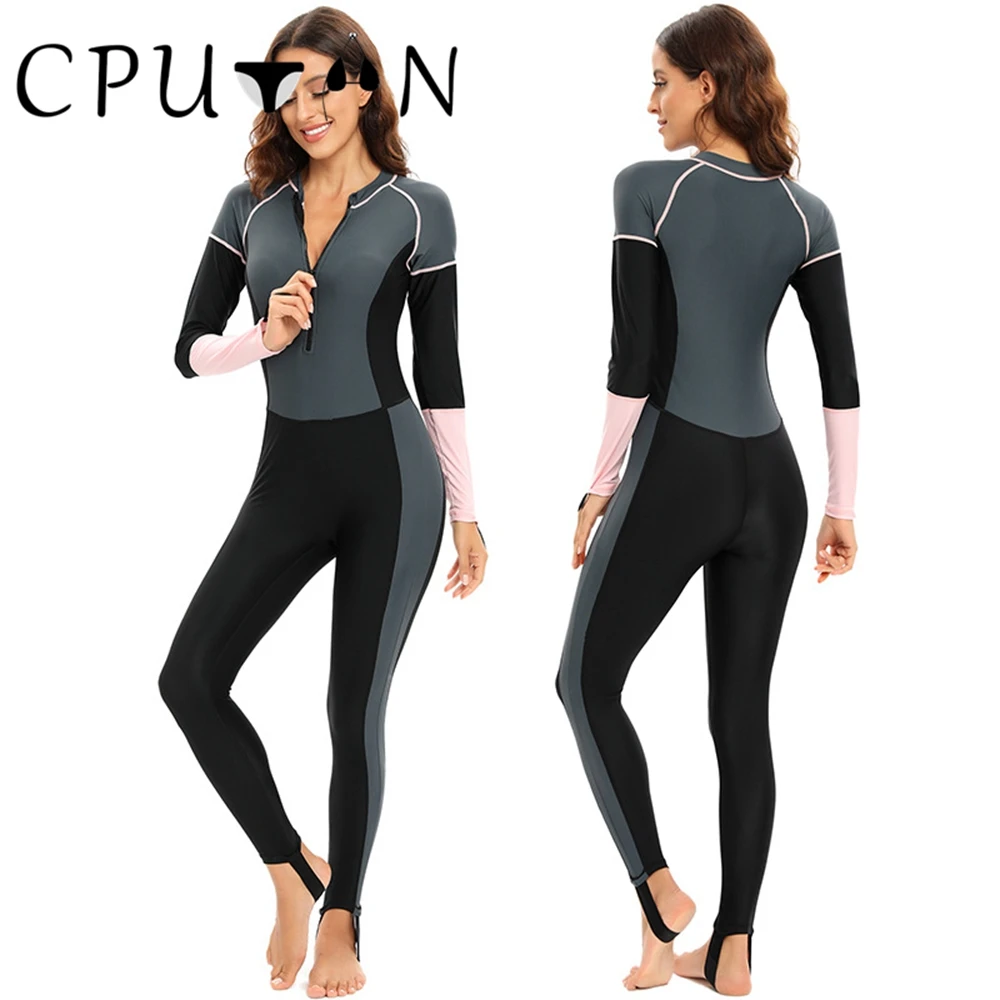 

CPUTAN 2023 Sport One Piece Swimsuit Swimwear Women Long Sleeve Monokini Beachwear Rash Guard Surfing Bathing Suit Bodyshorts