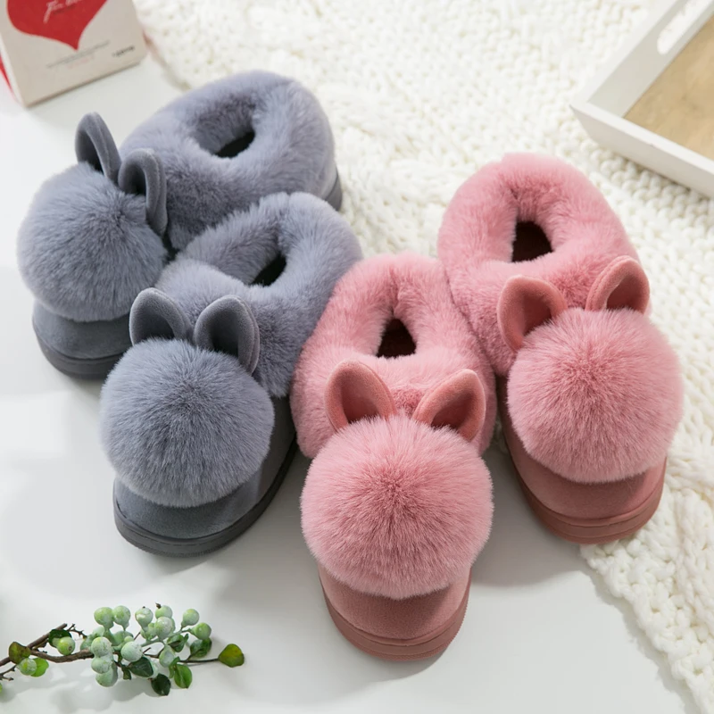 Autumn Winter Cotton Slippers Fur Rabbit Home Warm Thick Bottom Indoor Women Slippers Cute Fluffy Cat women slippers cotton slippers warm slippers