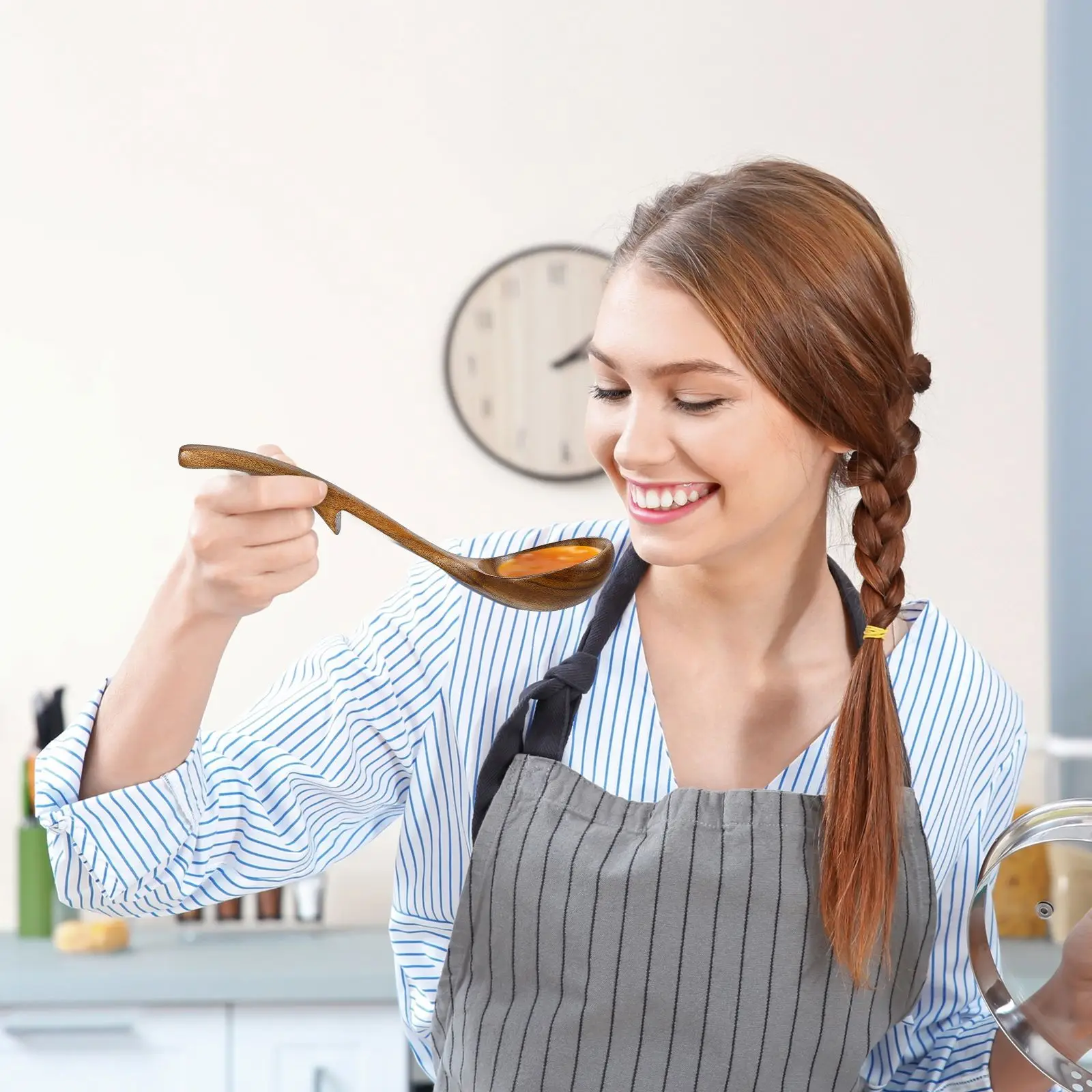 Spoons Acacia Wooden Soup Ladle Bulk Porridge Ladles for Serving Light Brown Long Handle Pasta Cooking