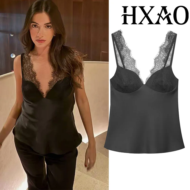 HXAO Schwarz Spitze Top Frauen Ärmellose Slip Sexy Tops Für Frau Korsett Party Leibchen Top Weibliche Gestellte Backless Tanks Und Camis – Detail 10